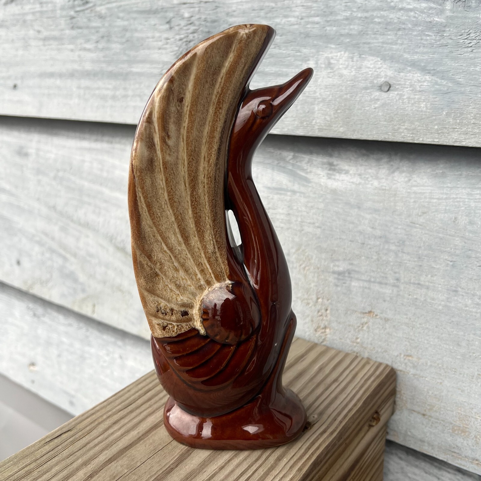Vtg 2- Grebe Swan Figurines Redware Clay Drip Pottery Art Deco