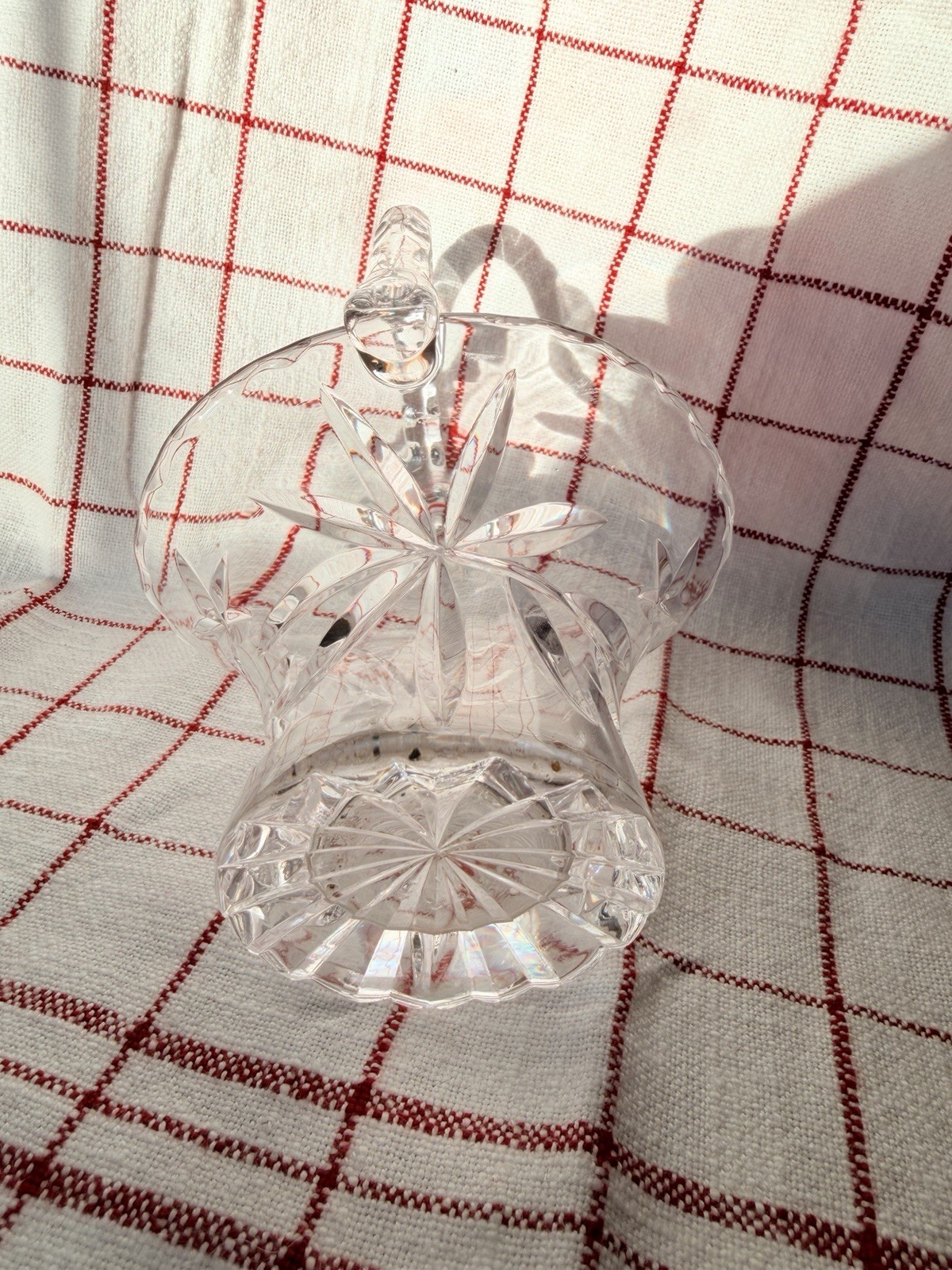 Vintage Cut Glass Basket With Handle. Excellent Condition