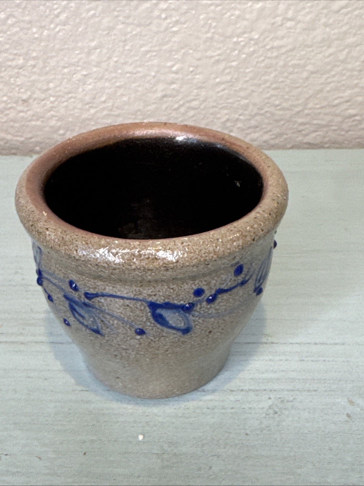 Stoneware Blueberry Vine Votive Candle Holder 2003 Salt Glaze 2.5″ Salmon Falls?