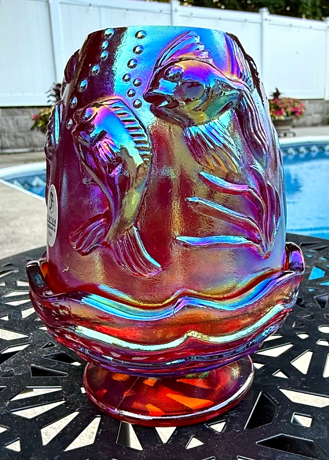 LE #555 FENTON**RUBY RED CARNIVAL ATLANTIS KOI FISH FAIRY LIGHT**Tom Fenton 2001
