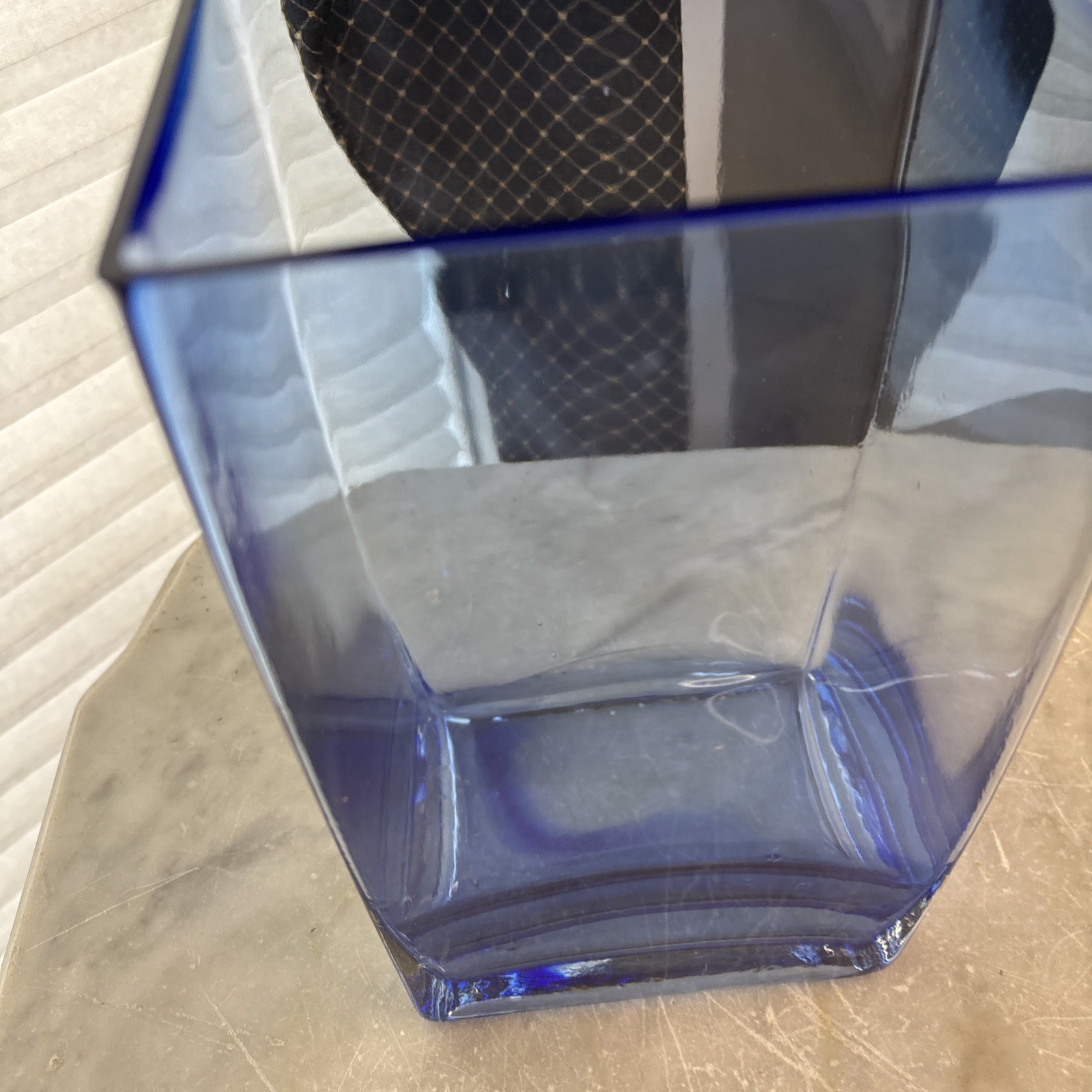 Tall Sapphire Blue Art Glass Rectangular Base Is Clear /Vintage 9-1/8″ Tall