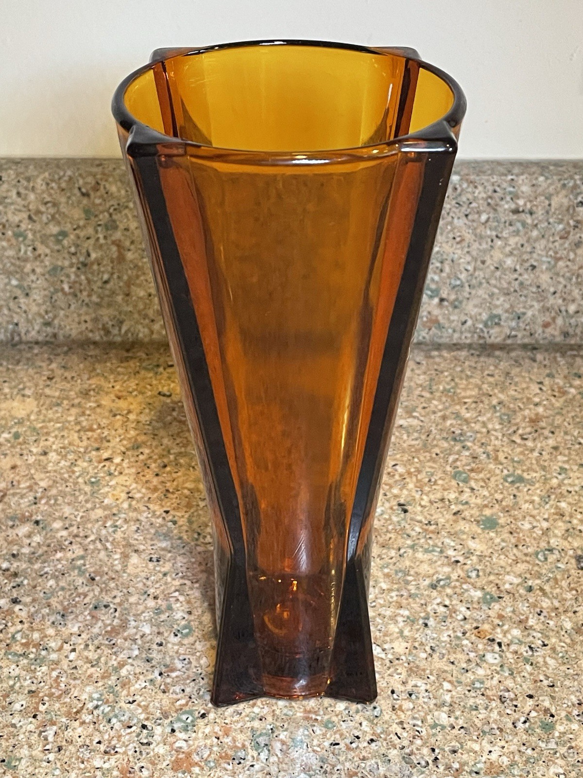 Vintage MCM Amber Art Glass Vase – Flared Panel Design – 9” Tall – 1 lb 13 oz