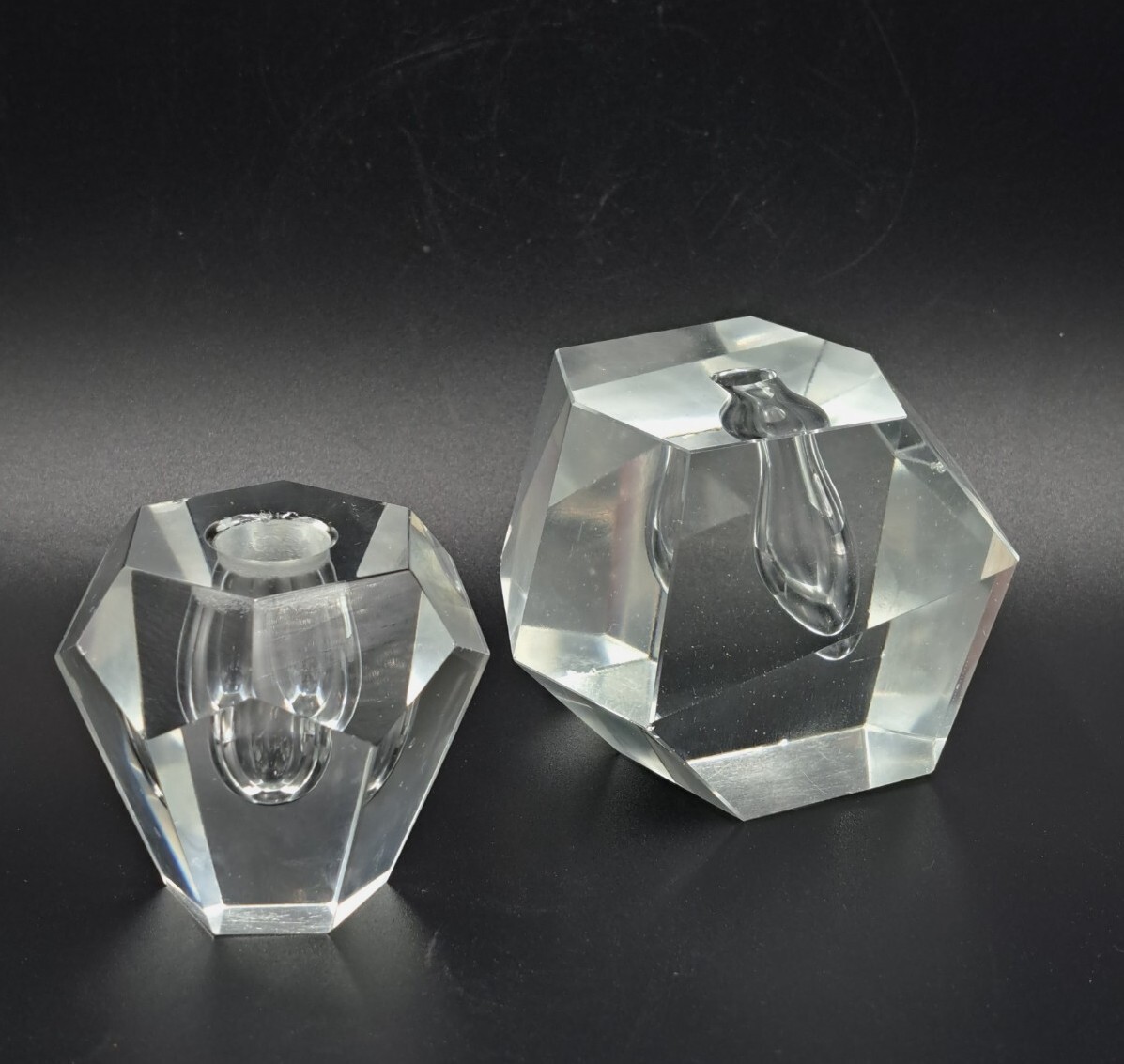 2 Vintage Modern Scandi Style Crystal Faceted Bud Vases MCM
