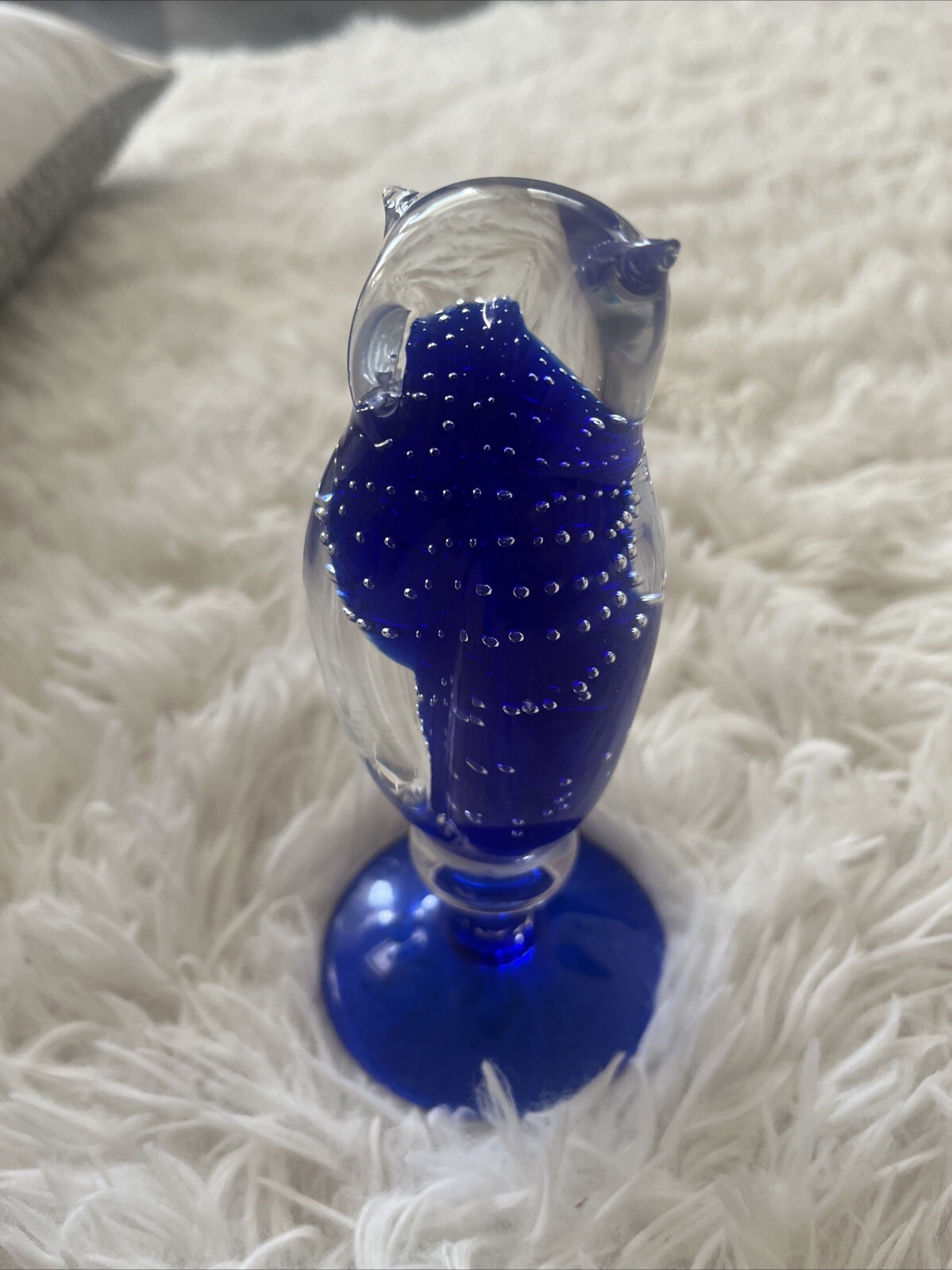 Vintage Silvestri Arte Murano Cobalt Blue Controlled Bubbles Owl Figurine