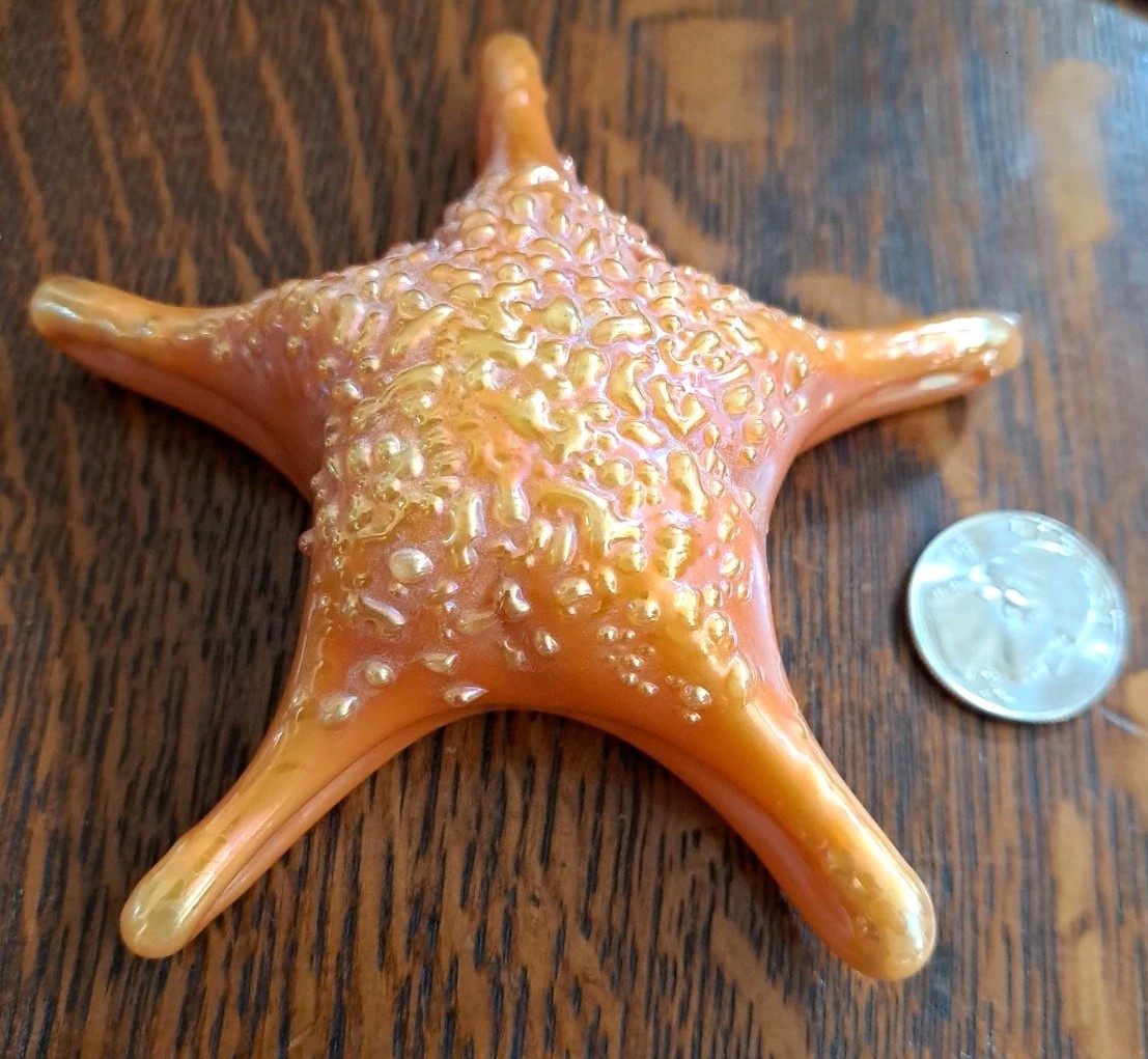 Orient & Flume Hand Blown Art Glass Orange Gold STARFISH Paperweight Signed NICE