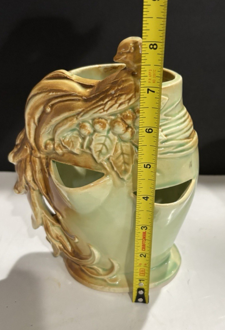 Vintage McCoy Pottery Bird of Paradise Peacock Strawberry Planter Vase Green