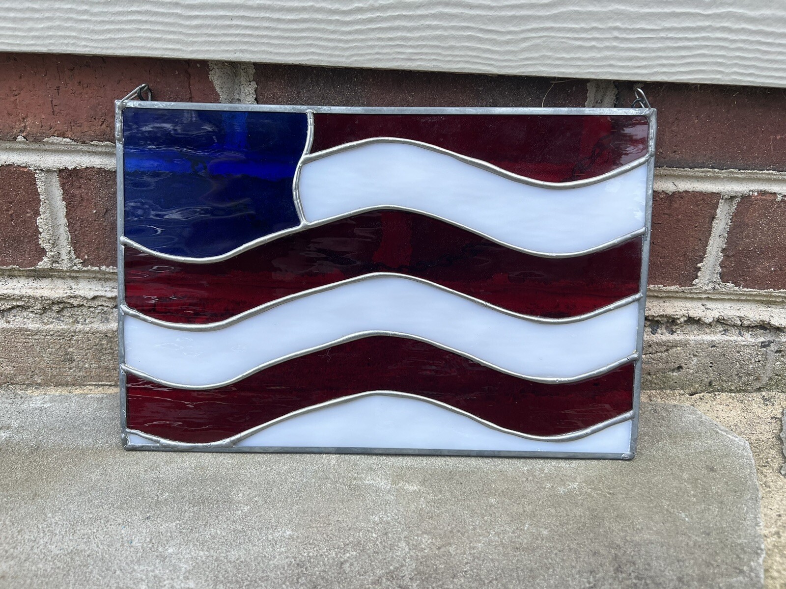 American Flag Stained Glass – With Mounting Chain Attached