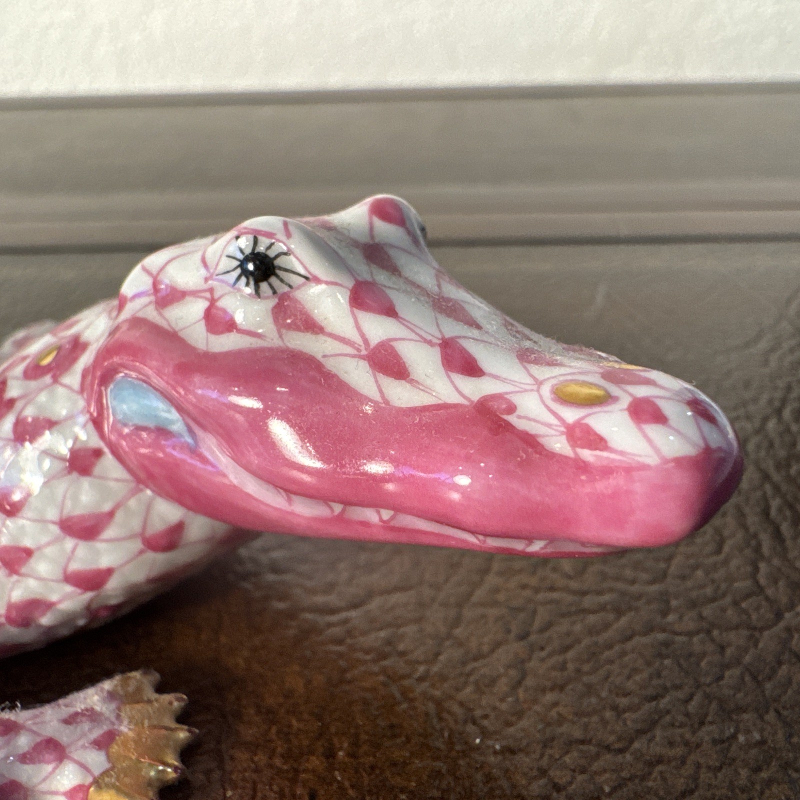 Rare Herend Pink Alligator Fishnet Pattern