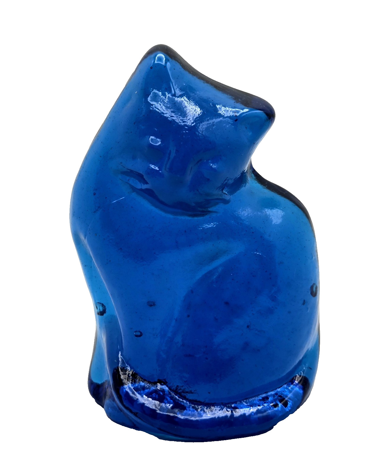 Blenko Sitting Cat Critter Blue Paperweight/Figurine 2026