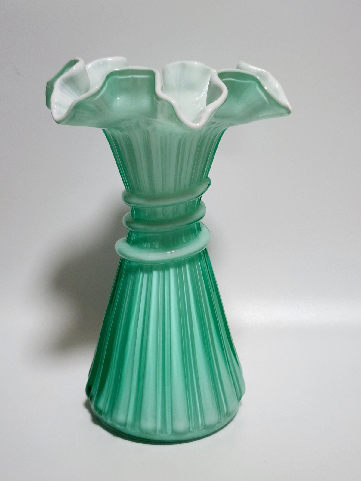 Fenton uranium green white cased wheat vase