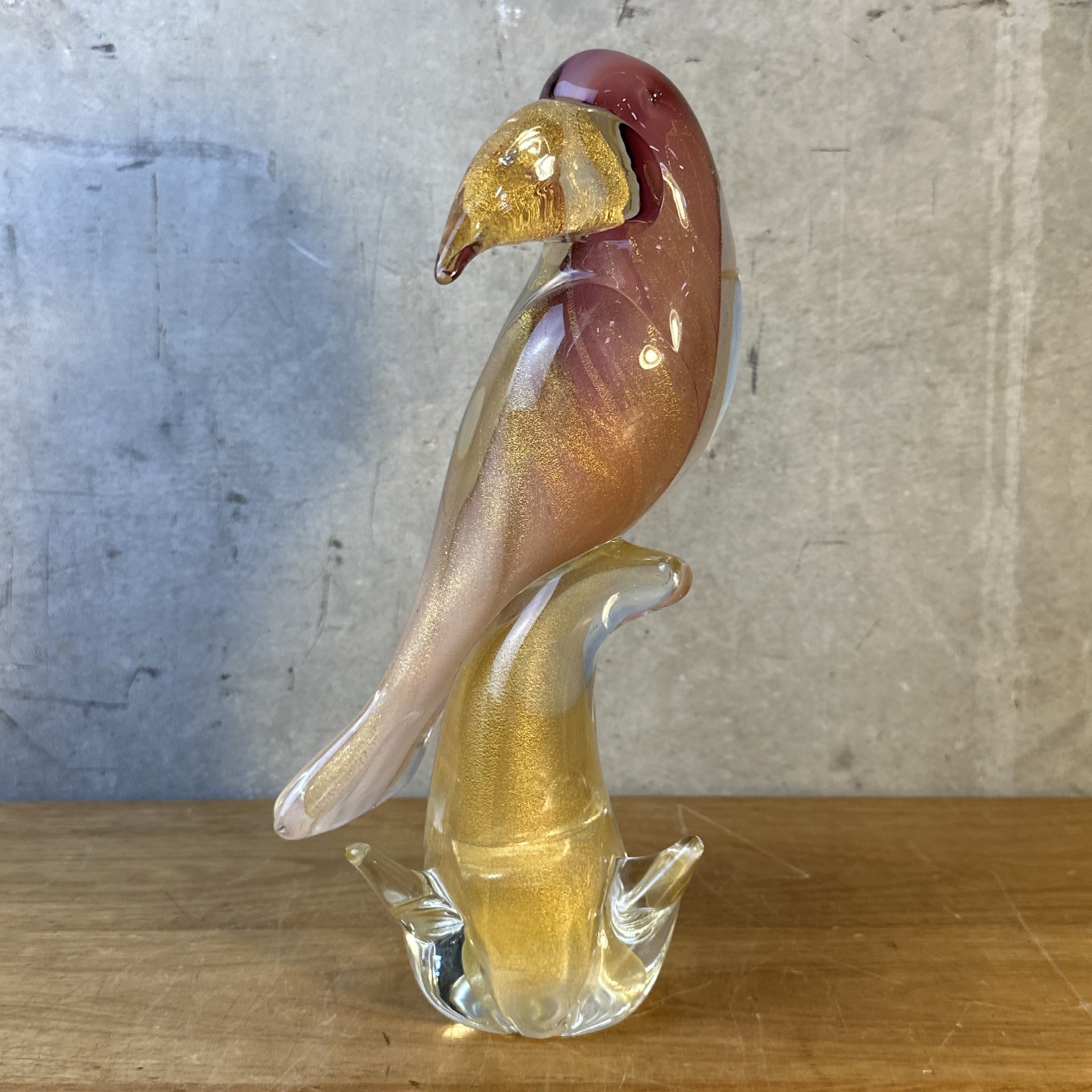 MURANO Glass Toucan Bird 12″ Italy Pink with gold flakes