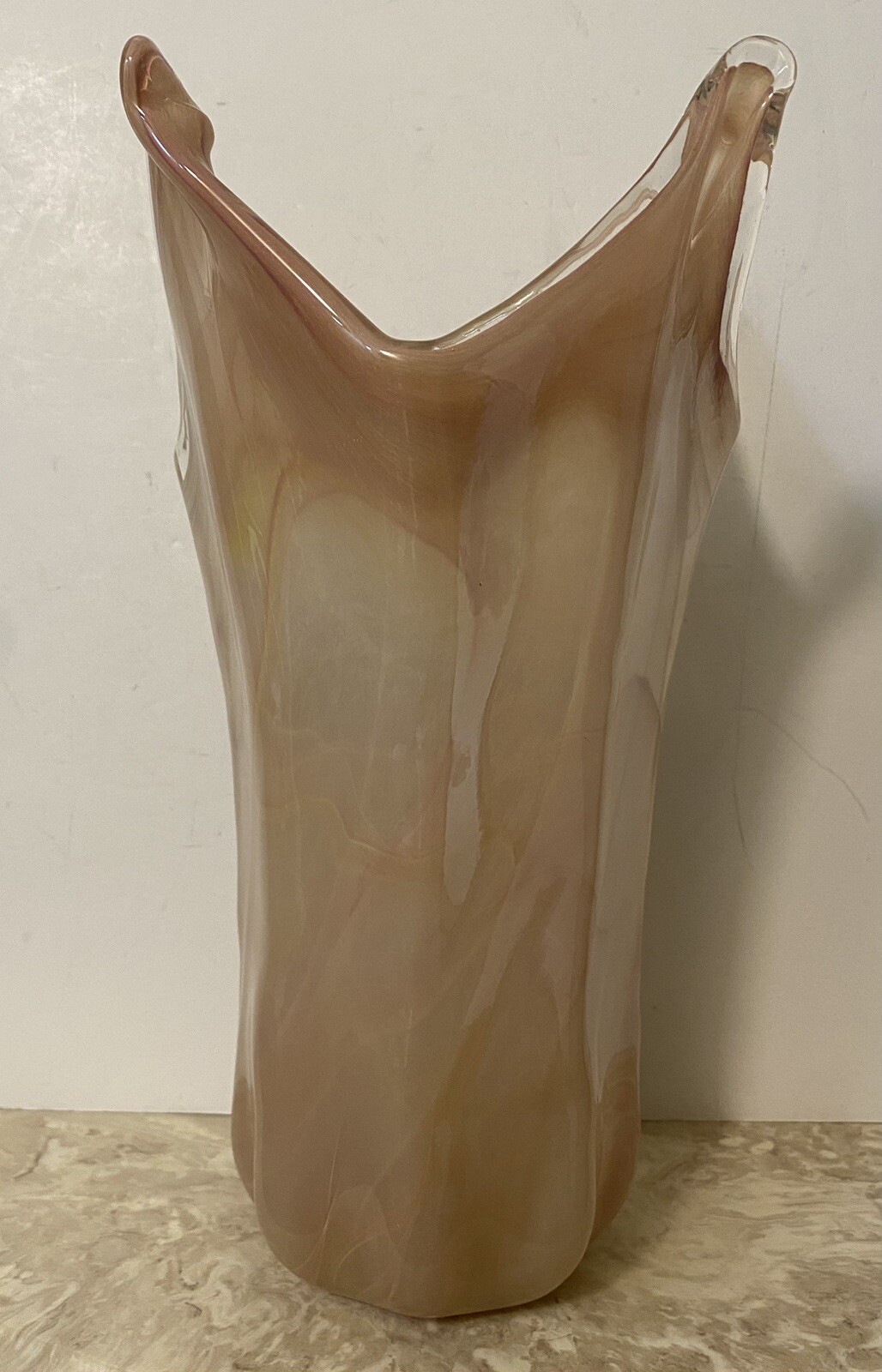 Murano Art Glass Lavorazione Vase Splash Rim 11.5″ Tall Vintage Glass Art MCM