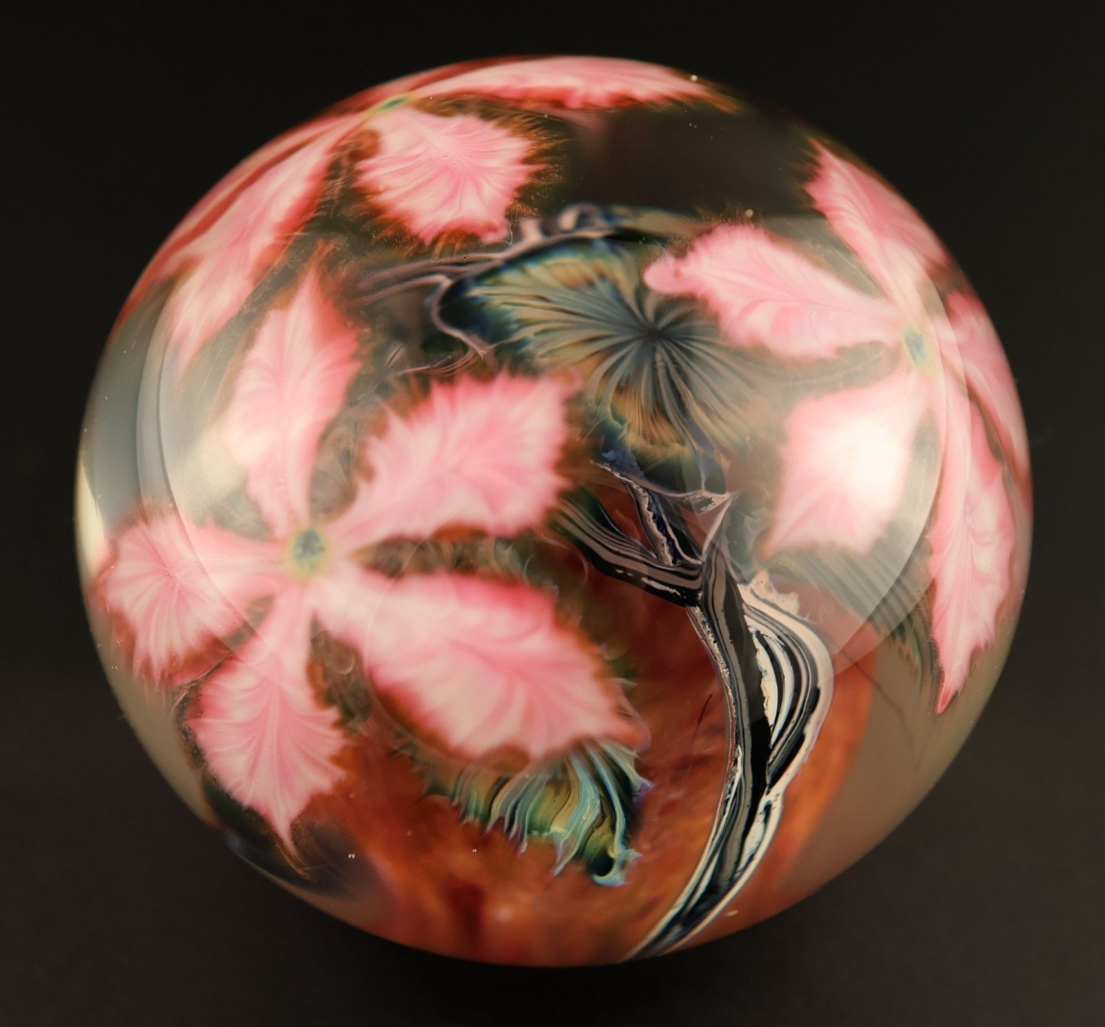 John Lotton 1991 Clematis Art Glass Paperweight Signed Pink Floral Studio Glass