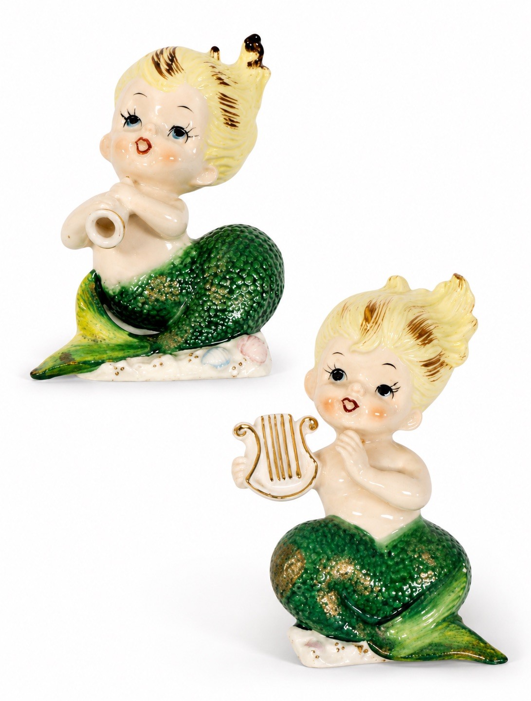 Vintage RARE Bradley Mermaid Wall Plaques Pair of 2, Japan MCM Kitsch Musical