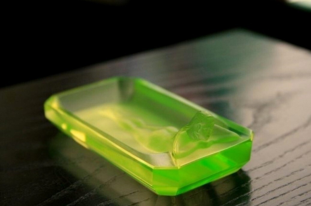 Art Deco Sculpture Vaseline Uranium Glass Bowl 1930′ H.Hoffmann