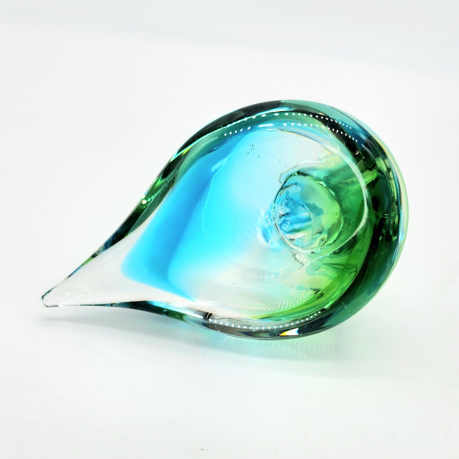 Vintage Chalet Art Glass Duck Goose Unmarked Blue And Green Heavy Paperweight