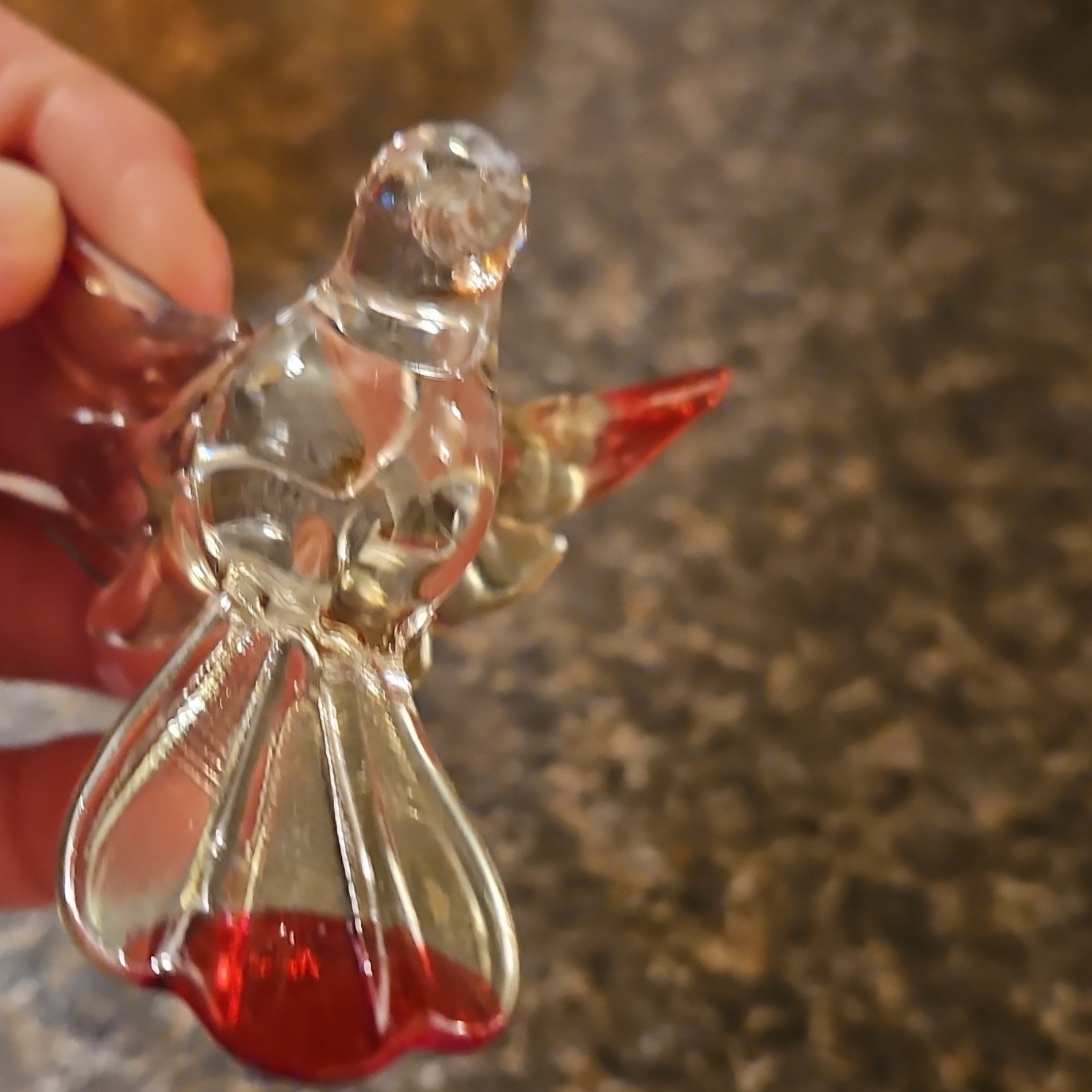 Glass Bird Figurine Clear Red Glossy Decorative Accent Sculpture Ornament