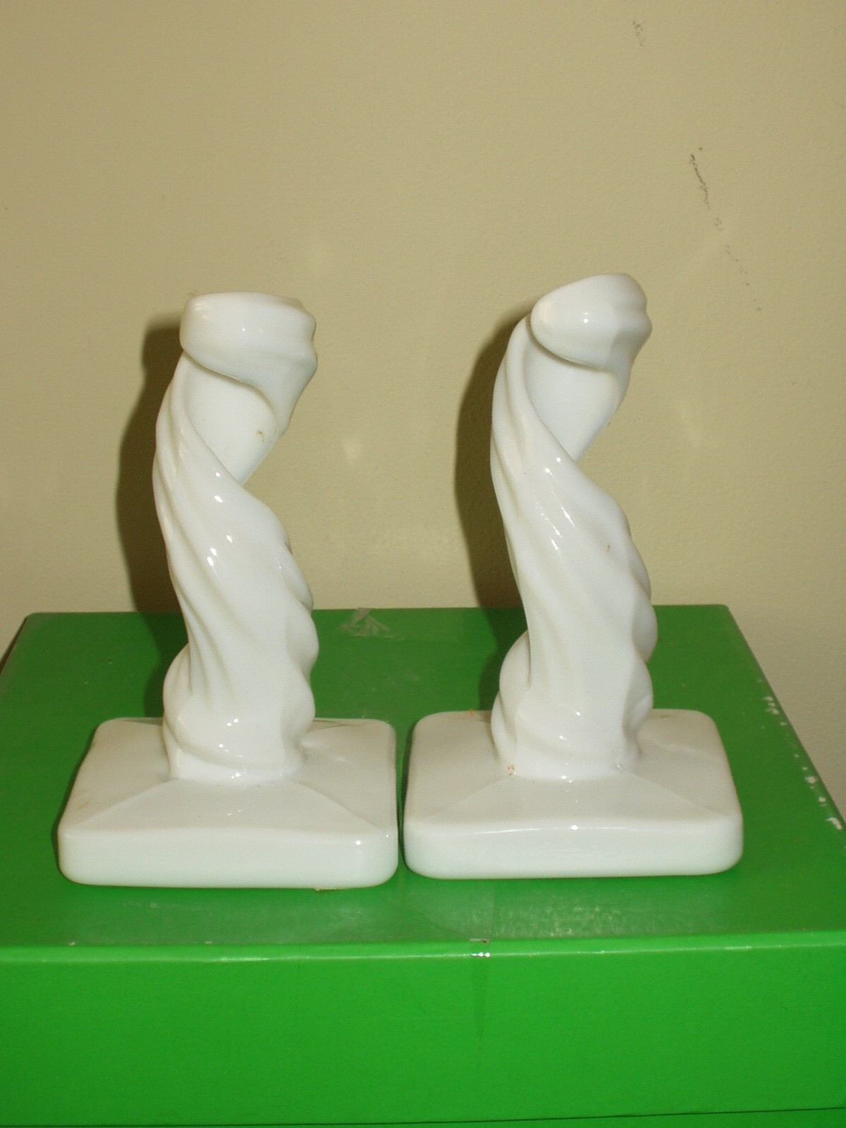 Pair of Westmoreland Milk Glass “Twisted” Candle Sticks, 6 1/2 Inches Tall