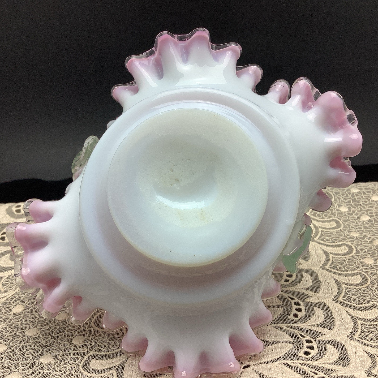 Vtg Stevens & Williams Franz Walz Pink/White Glass Basket Clear Twisted Handle