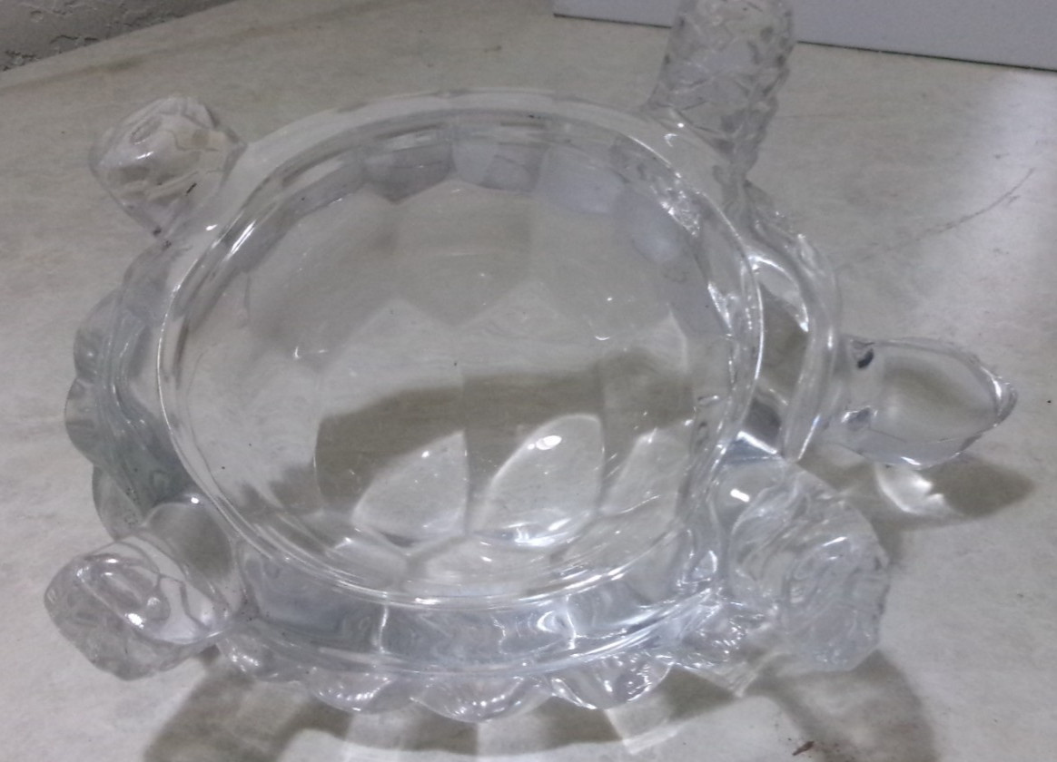Turtle Tortoise Large Clear Glass Art Figurine 7in garden decor CHIP