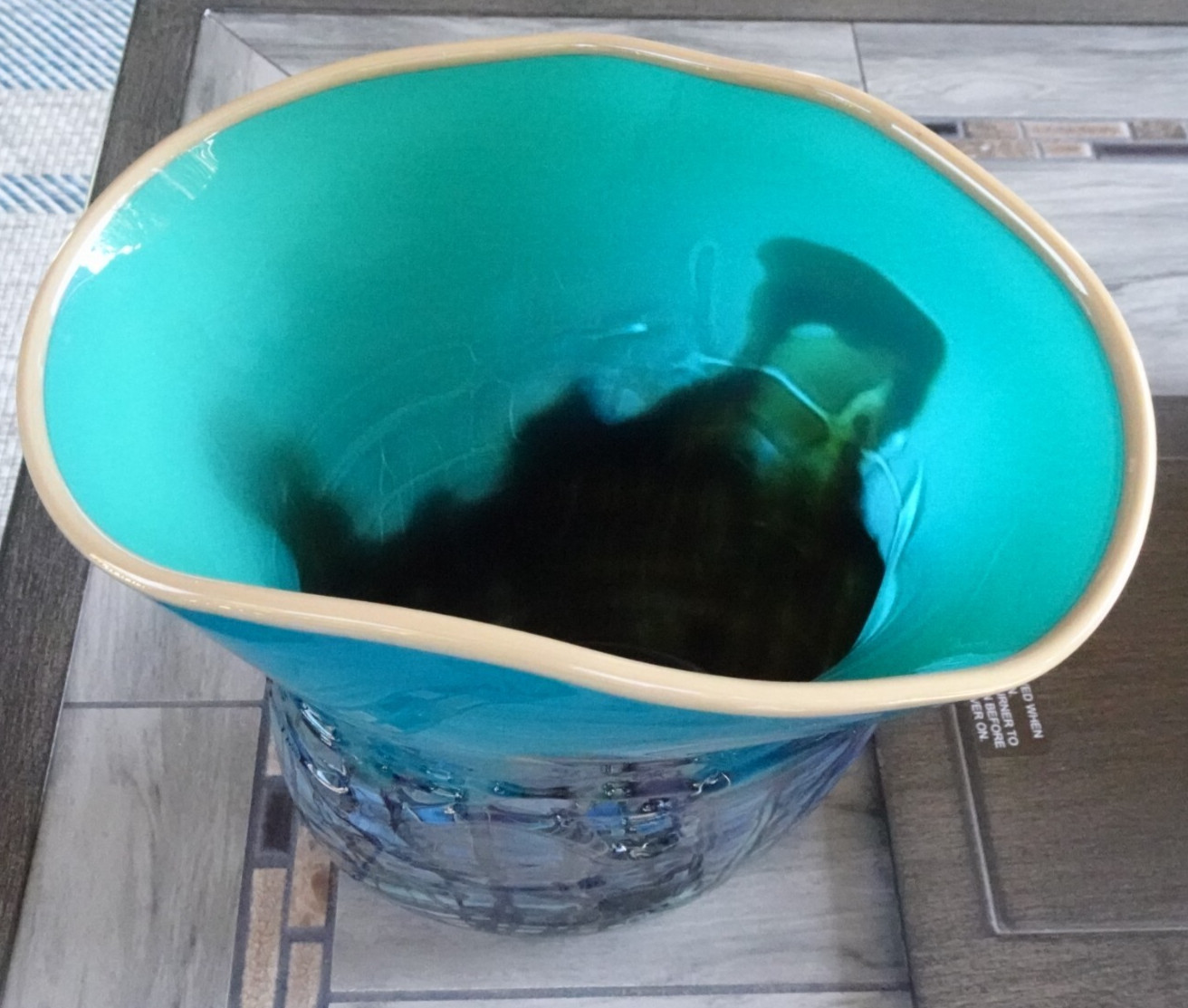 HEAVY! Large Signed 1997 BUMP Studio Art Glass Threaded Freeform Vase 10.5″