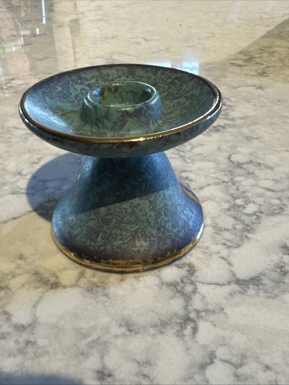 Jasba Turquoise Vintage German Candlestick Gold Colored Accents Mid Century MCM