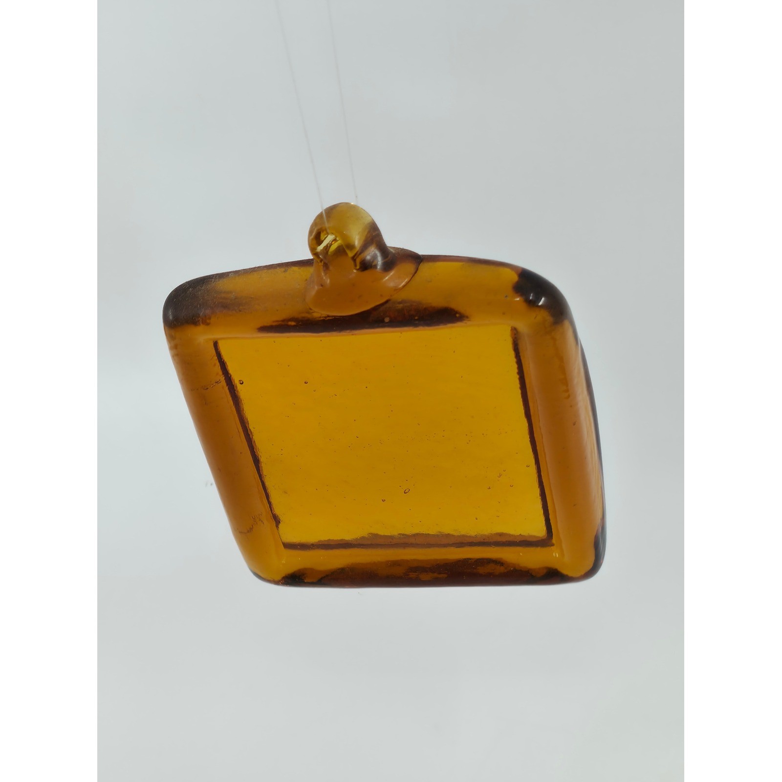 Kitras Art Glass Amber Square Suncatcher Ornament Textured Glass Decor 3.25in