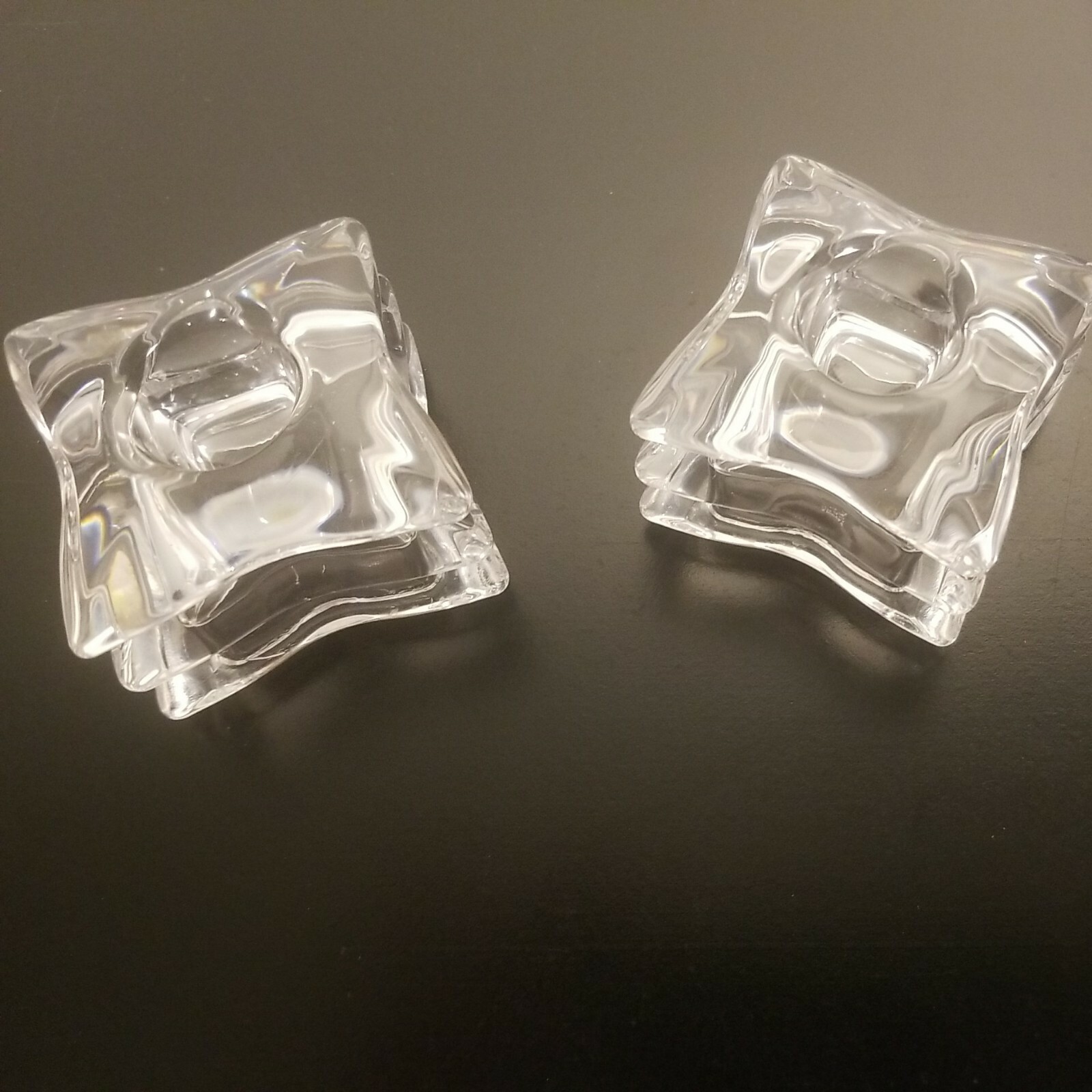 Lead Crystal 3-Tiered Box Like Candle Holders Beautiful 1.5″ inches Tall 2″ Wide