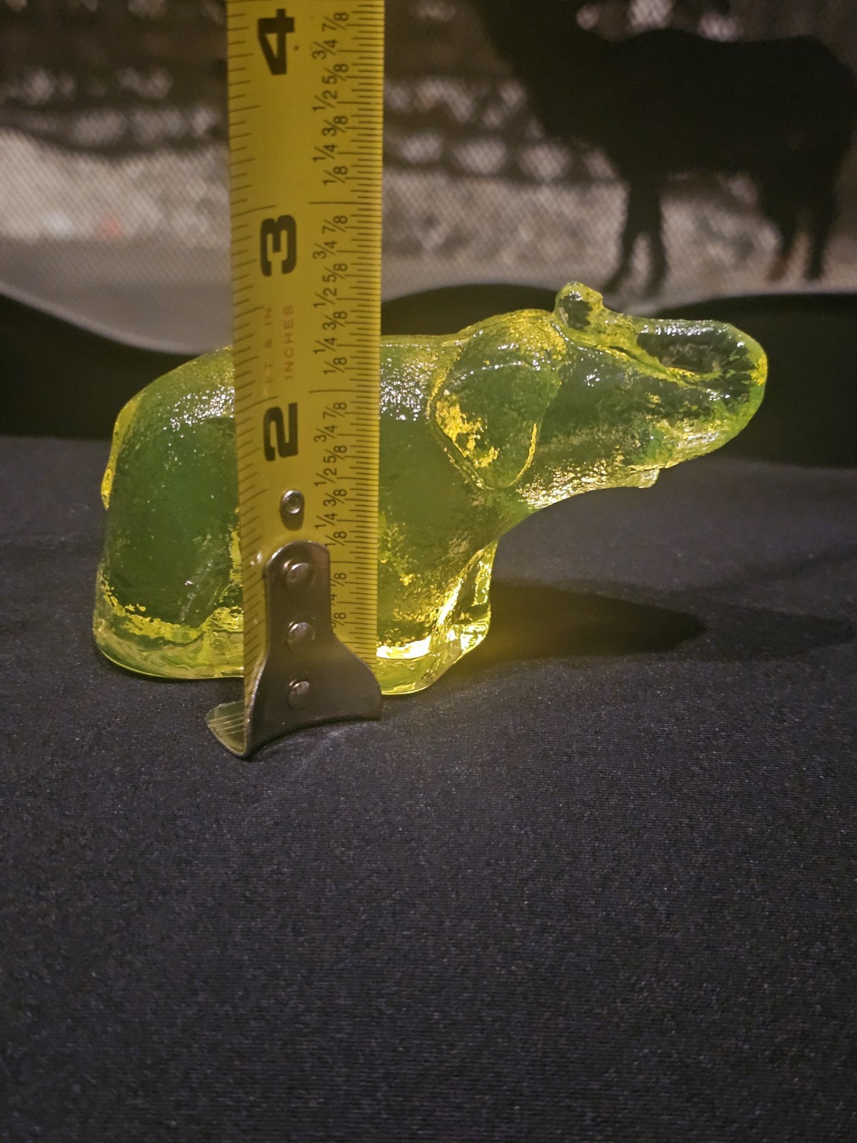 Vaseline Glass ~ ELEPHANT TRUNK UP ~ Figurine Uranium Paperweight