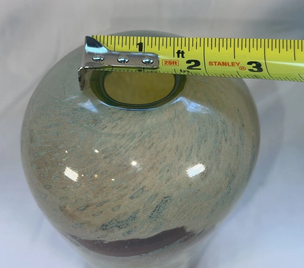 VTG 1974 Handblown studio art glass vase signed dated M Sumerak Green Brown 8.5”