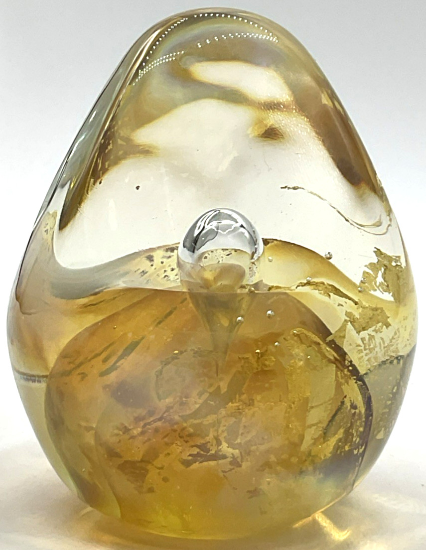 2002 Glass Eye Studio GES Suspended Bubble Gold Color Flake Paperweight Signed