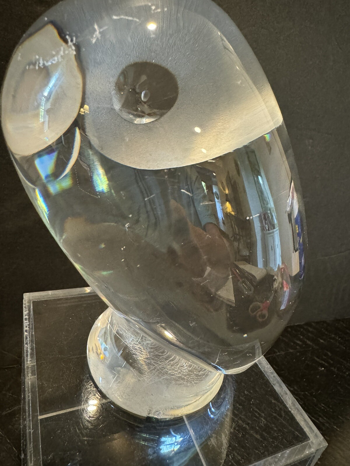 VTG Steuben Owl Crystal Paperweight Donald Pollard Large 5 Inch *chip*