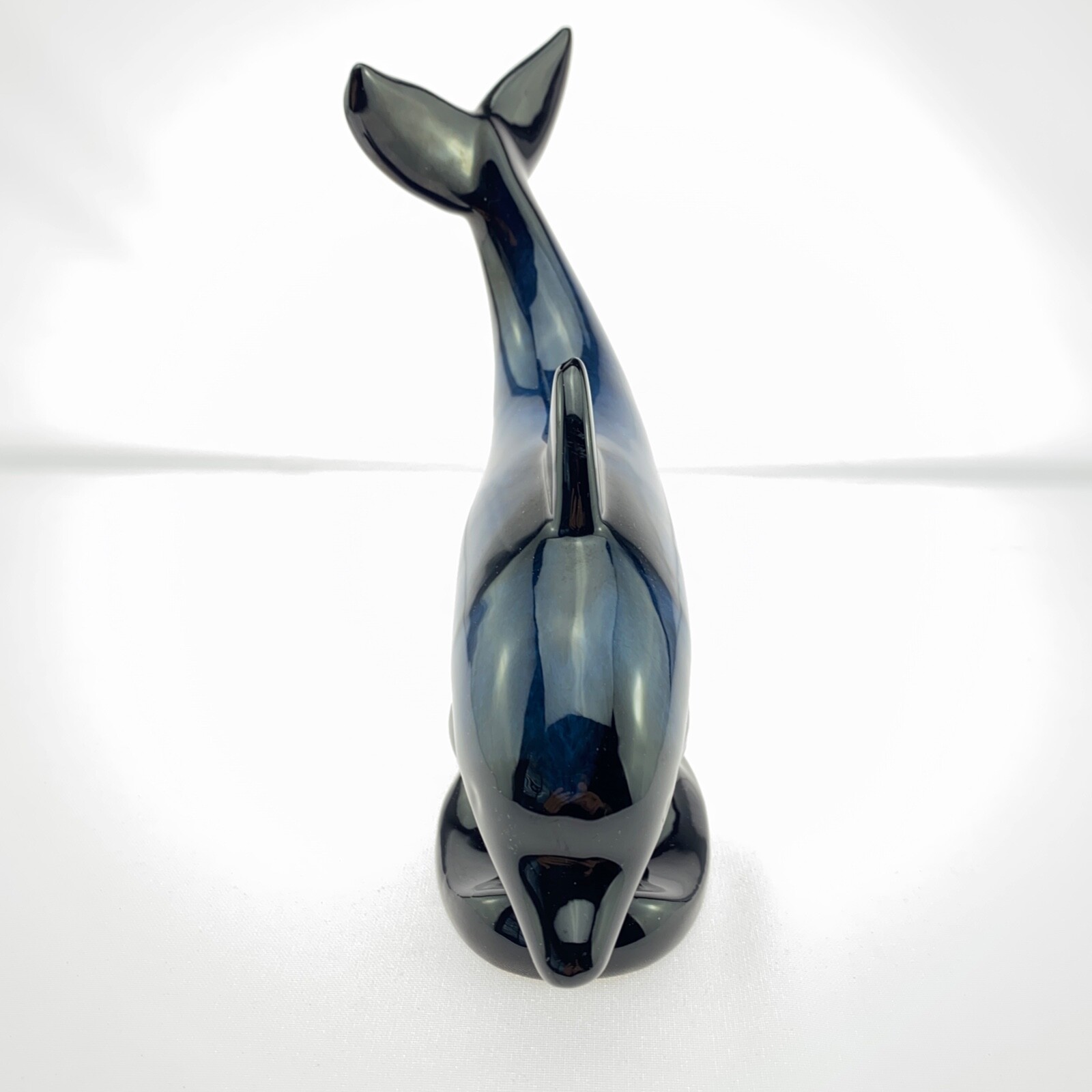 Vintage Blue Mountain Pottery Dolphin Figurine Statue Cobalt Blue Black Glaze