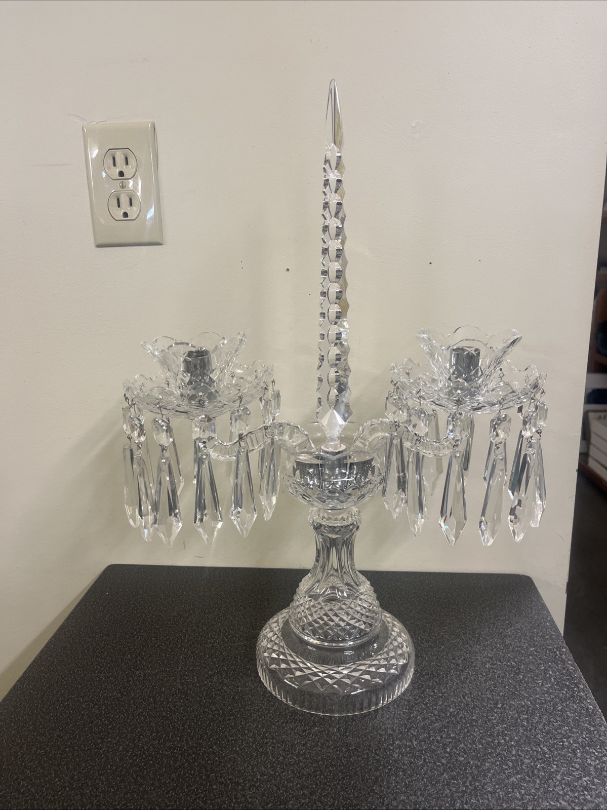 WATERFORD Crystal Candelabra Centerpiece 2 Arms Candle Holder Vintage Ireland