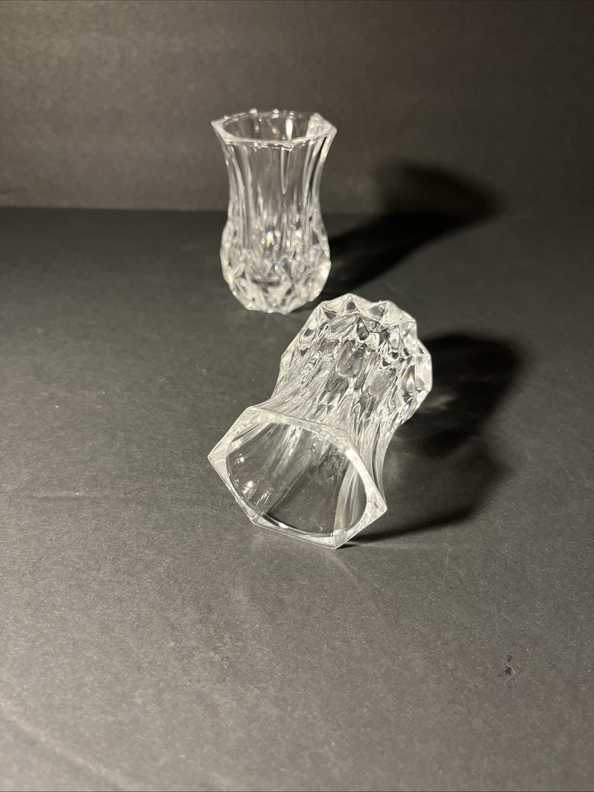 Cristal D’Arques-Durand Longchamp 3 Violet Vases Crystal France Set of 2 NOS New