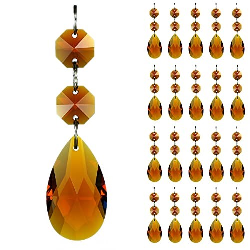 20pcs 38mm Teardrop Chandelier Crystals Pendant Replacement Prism Amber