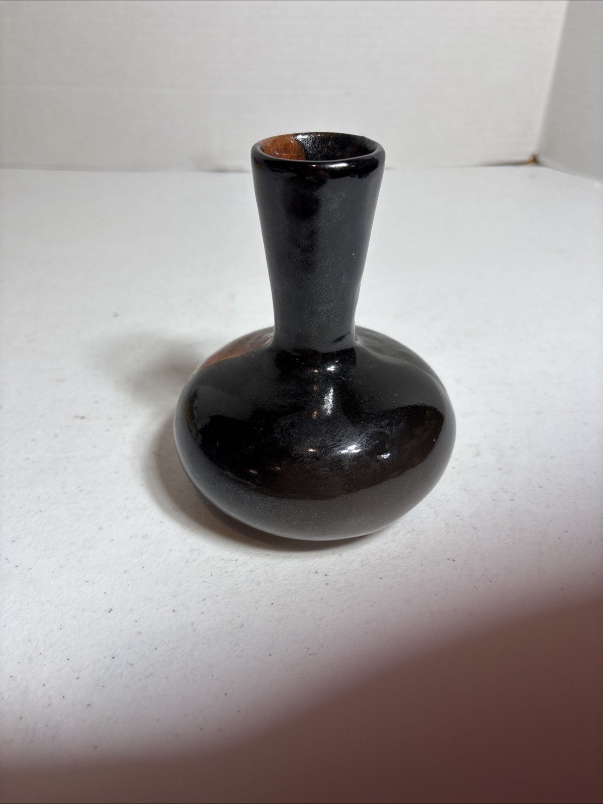 Artisans Black Brown Ceramic Vase 5″ x 4.Decorative Pottery Glossy Finish