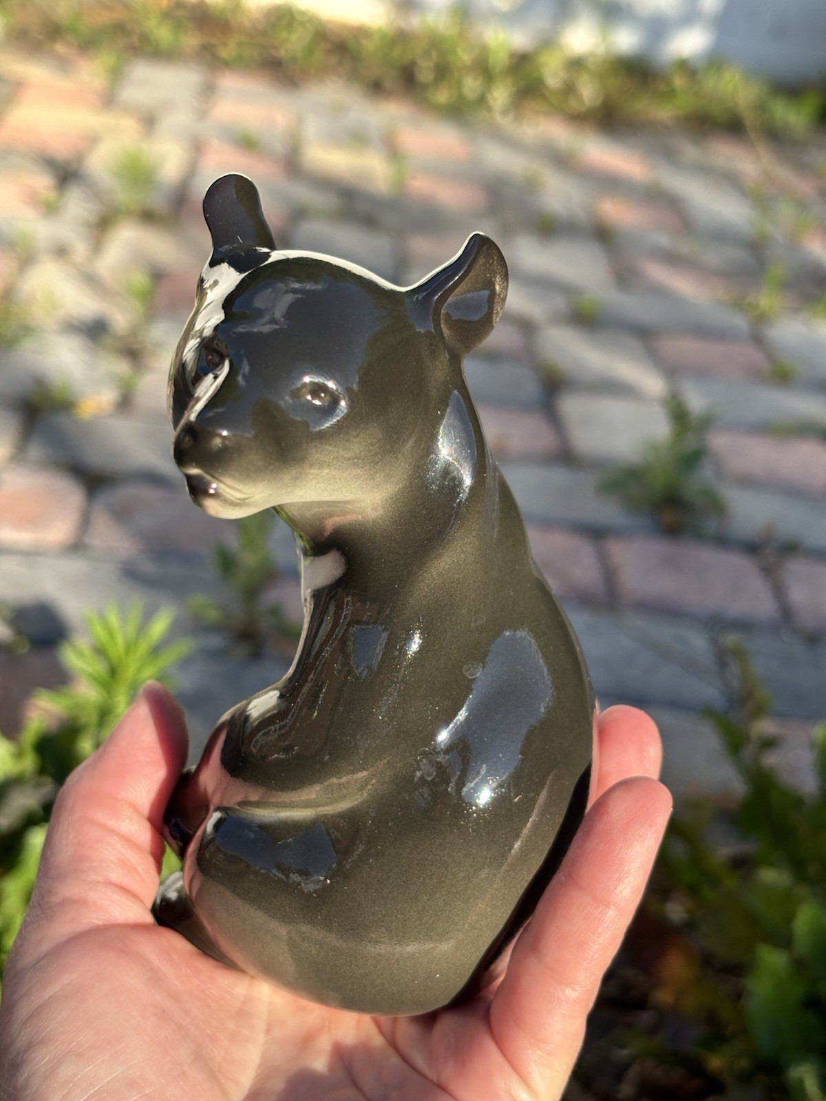 Vintage USSR Lomonosov Porcelain Soviet Union Adorable Black Bear Figurine