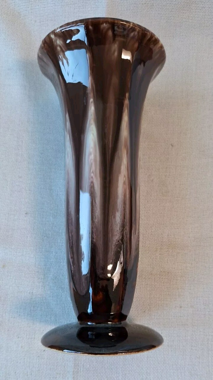 Vtg Ceramic Craft Tulip Vase Drip Brown Glaze 10 3/4″ Marked 266 20