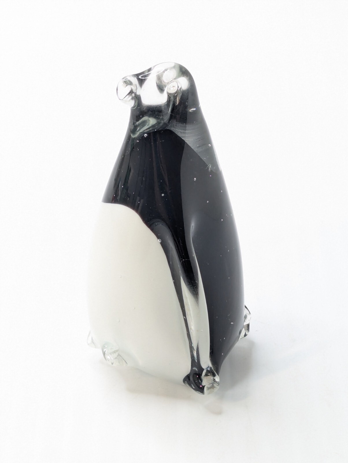 Glass Black & White Penguin Paperweight Figurine Hand Blown 4.75 inches Tall