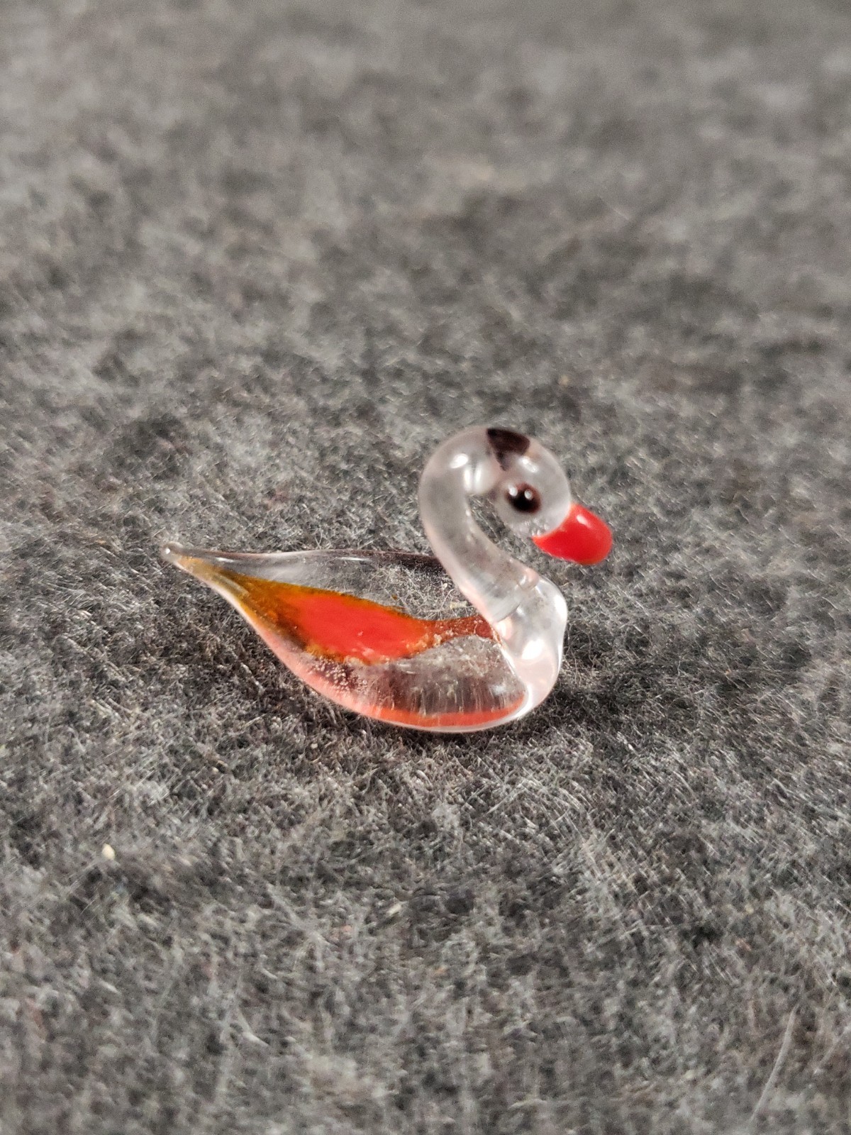 VTG Miniature Blown Glass Bird Figurine clear & Orange Tiny Art Glass (SB10)