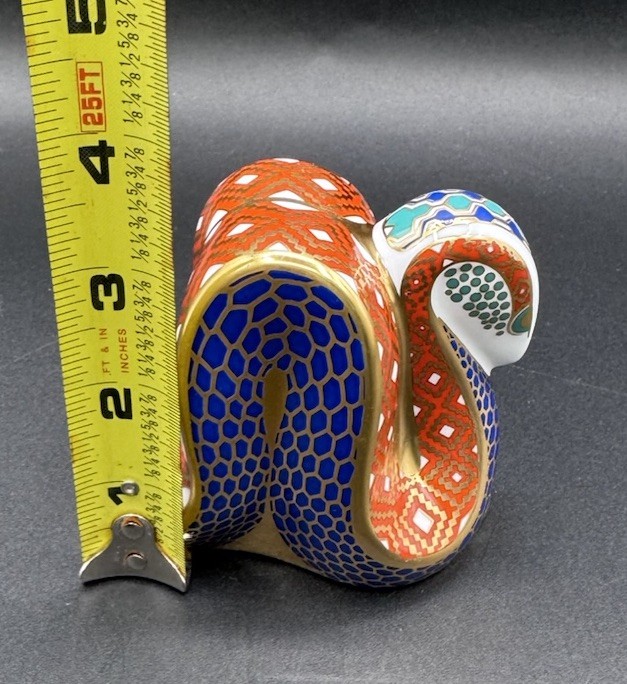 Royal Crown Derby Snake Floral Paperweight 22k Gold Imari Bone China Figurine