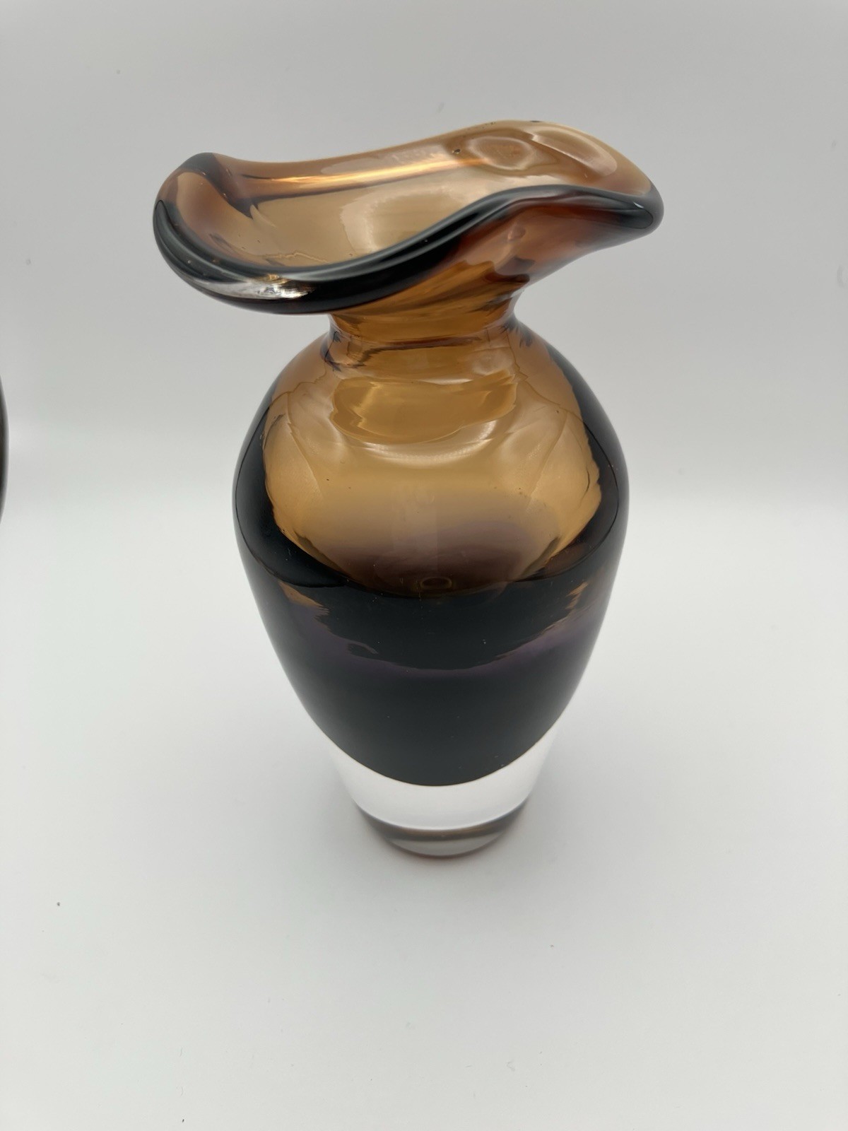 MCM Summerso Hand Blown Fine Art Small Glass Vase Amber Fades To Amethyst 5”