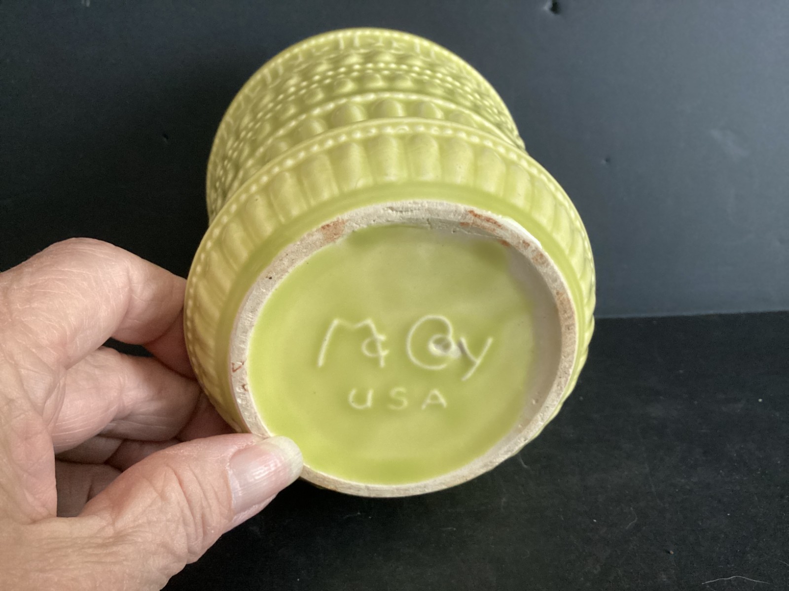 Vintage MCM McCoy Chartreuse Green Beaded Flower Pot