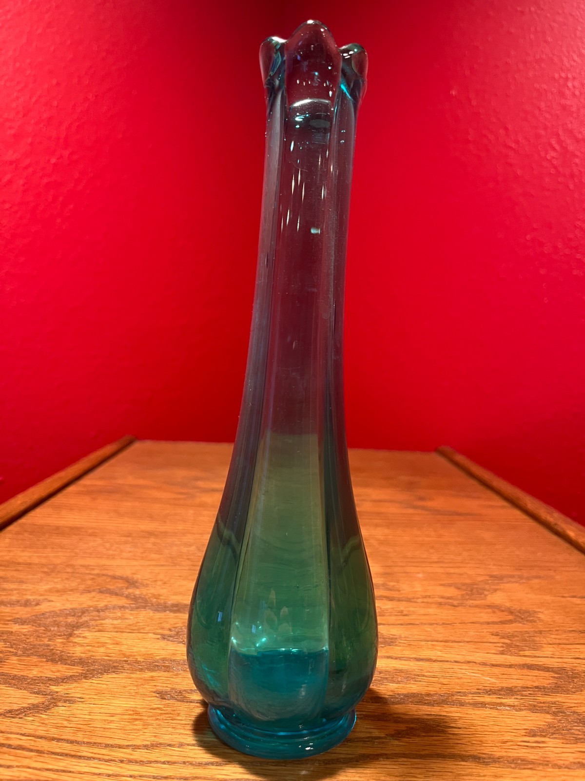 LE Smith Peacock Blue Swung Vase; 9 Inches Tall; Mint Condition; Ruffled Rim