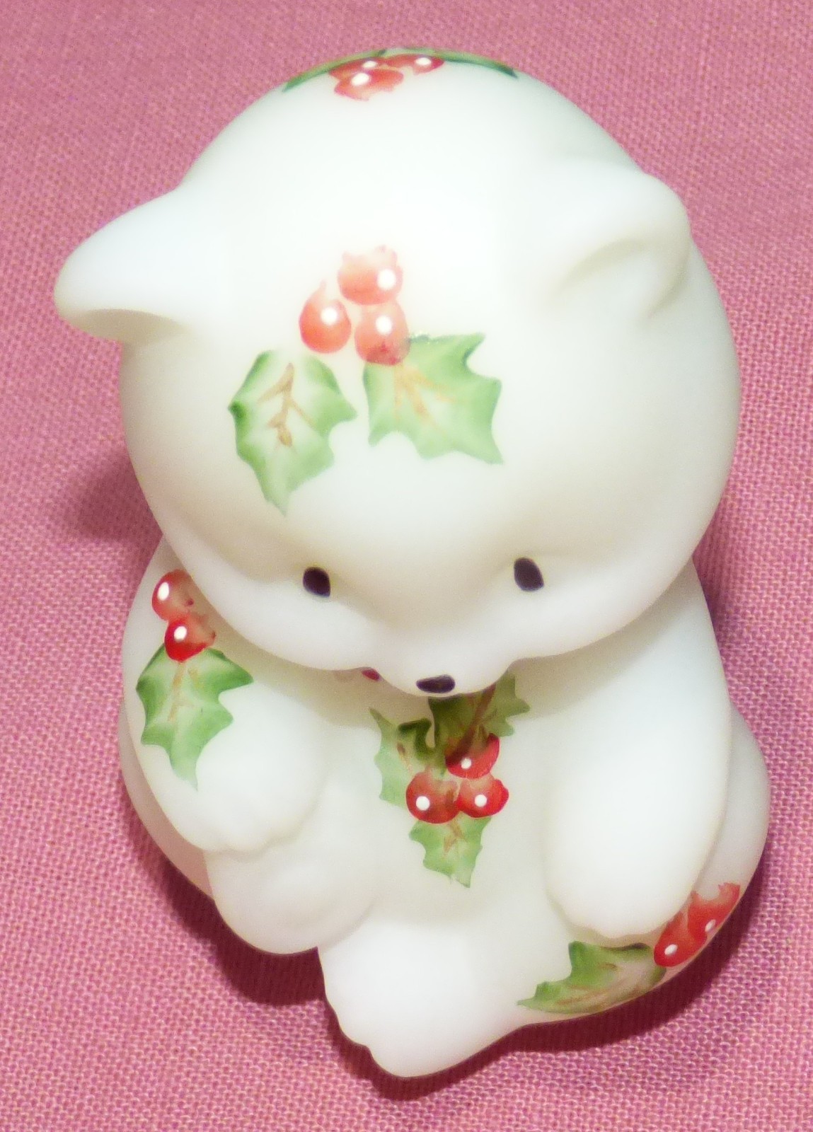 Fenton Holiday Happiness Glass Hand Painted Holly 2005 Christmas Bear