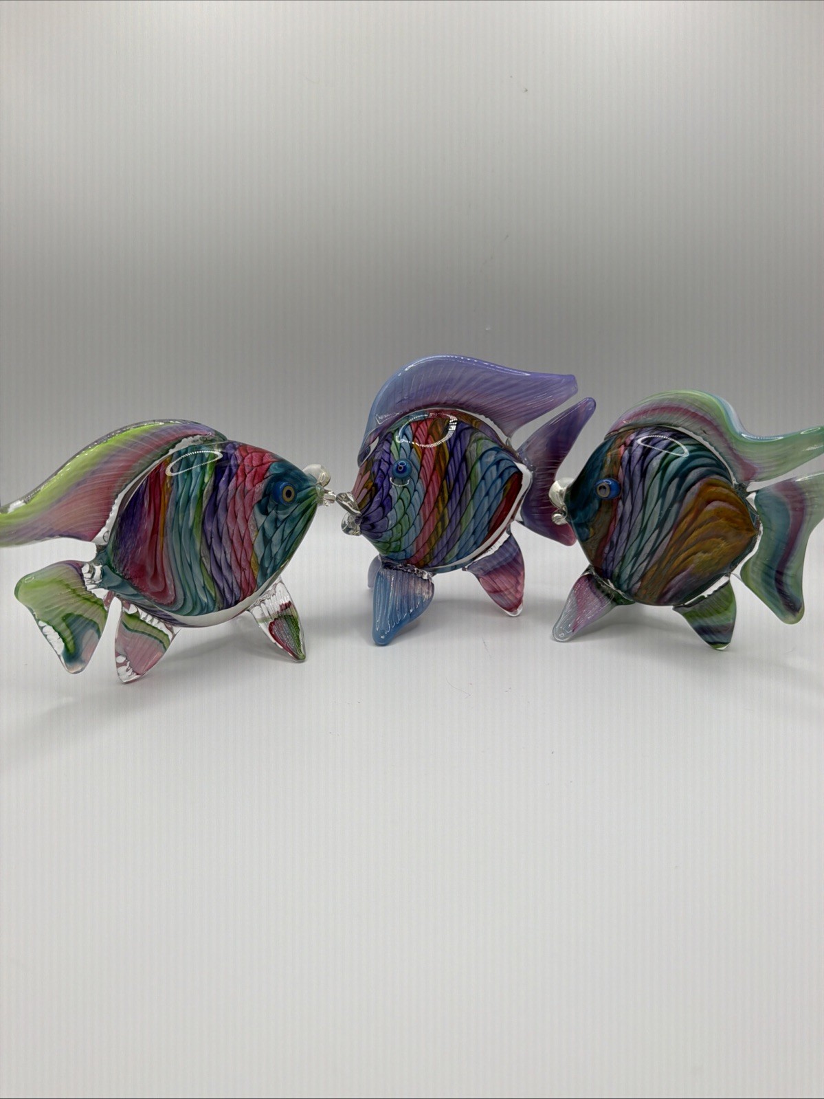 Set Of 3 Art Glass Fish Hand Blown MAD ART glass