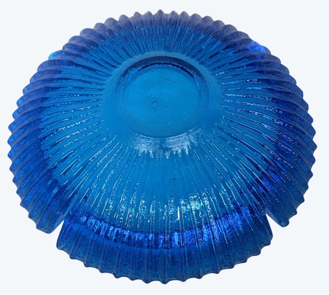 Blenko Blue Glass MCM Mid Century Modern Wayne Husted Sunburst Starburst Ashtray