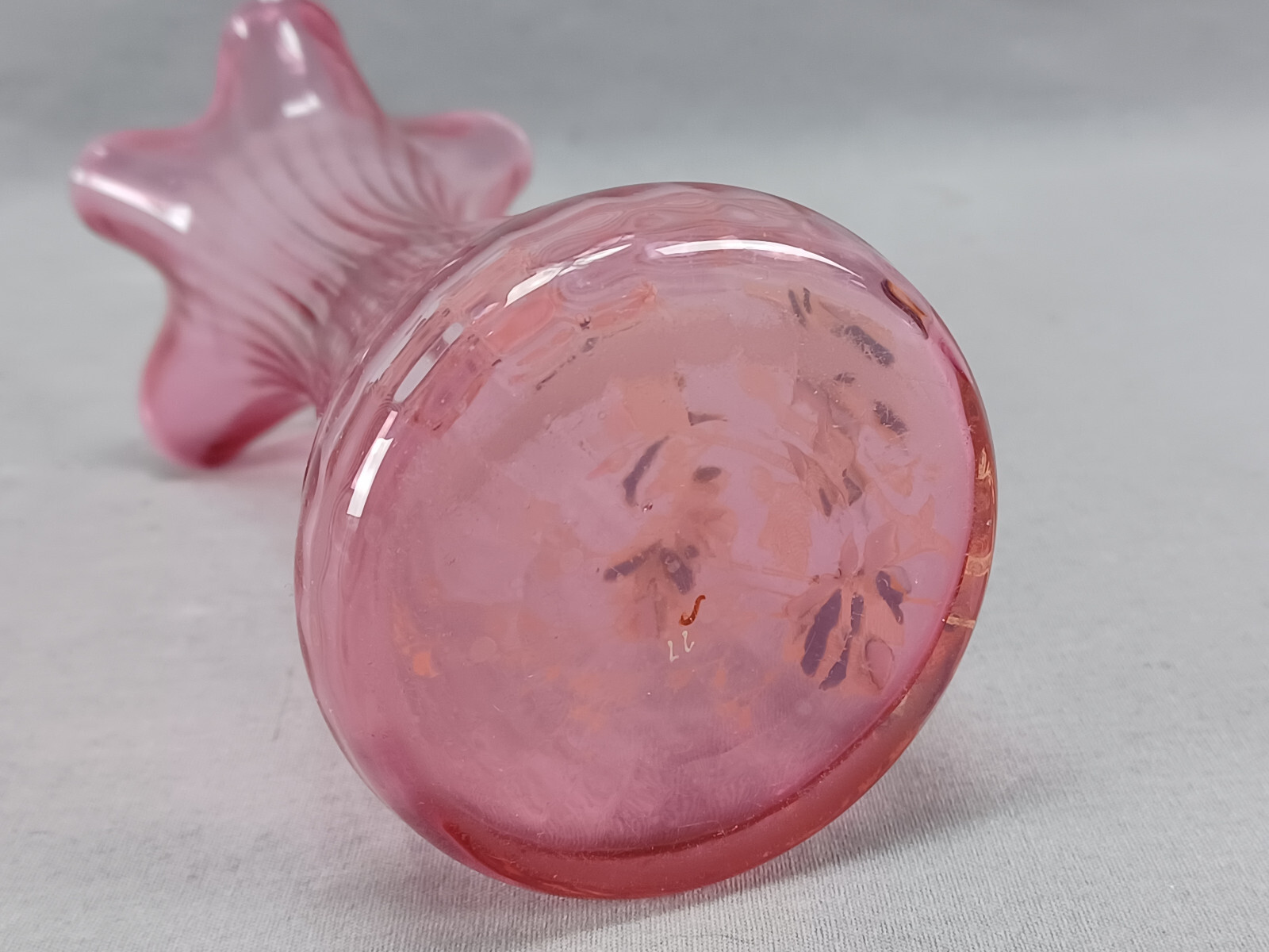 French Legras Hand Enameled Pink & White Floral Cranberry 6 1/4 Inch Vase