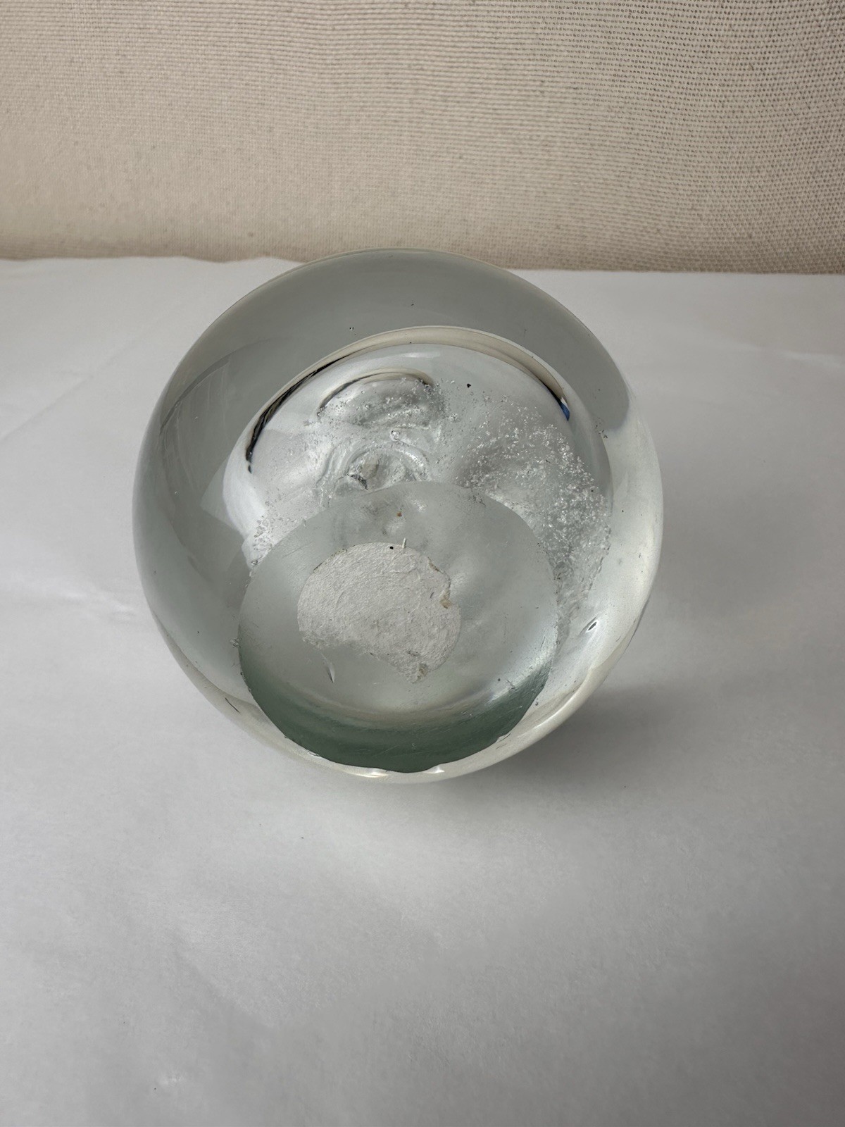Vintage Paperweight Art Glass Swirl Bubble Single Tornado Clear Round 3″